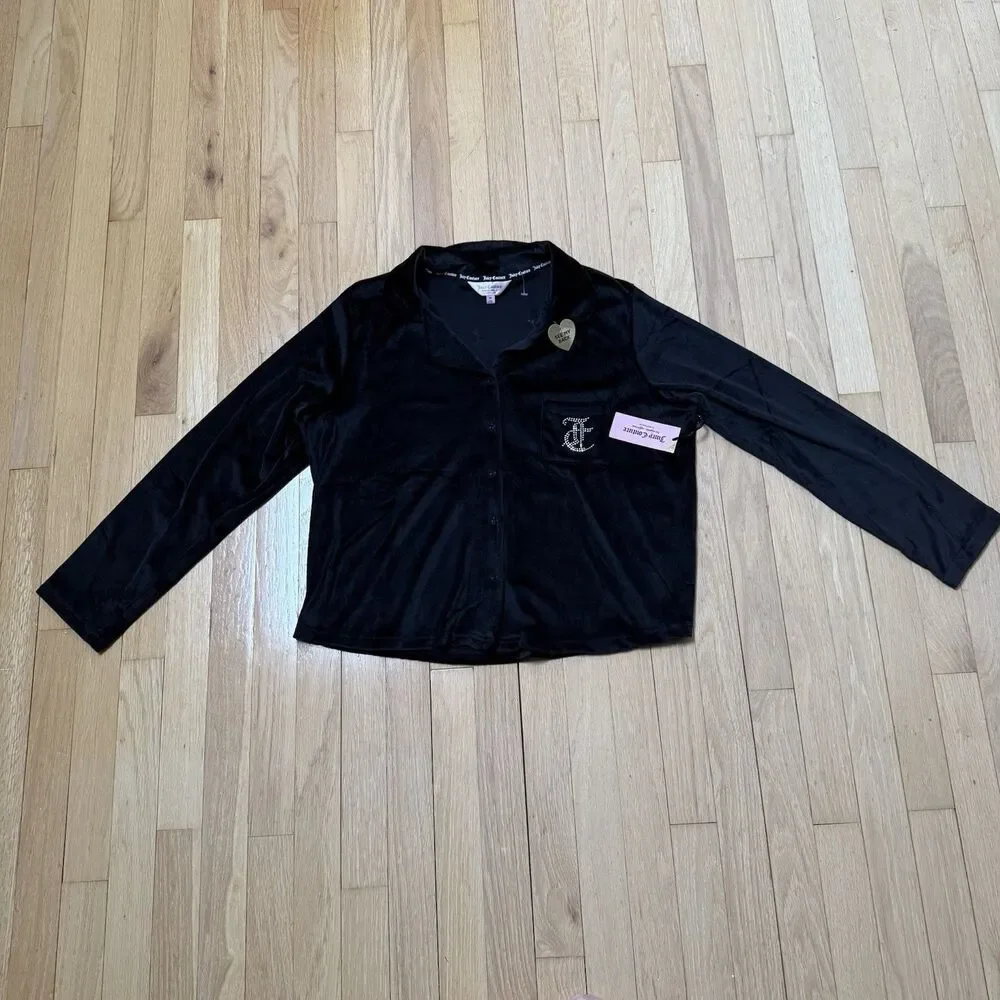 Juicy Couture Black Velvet Lounge Top Juicy Logo Size M One Piece Only NWT